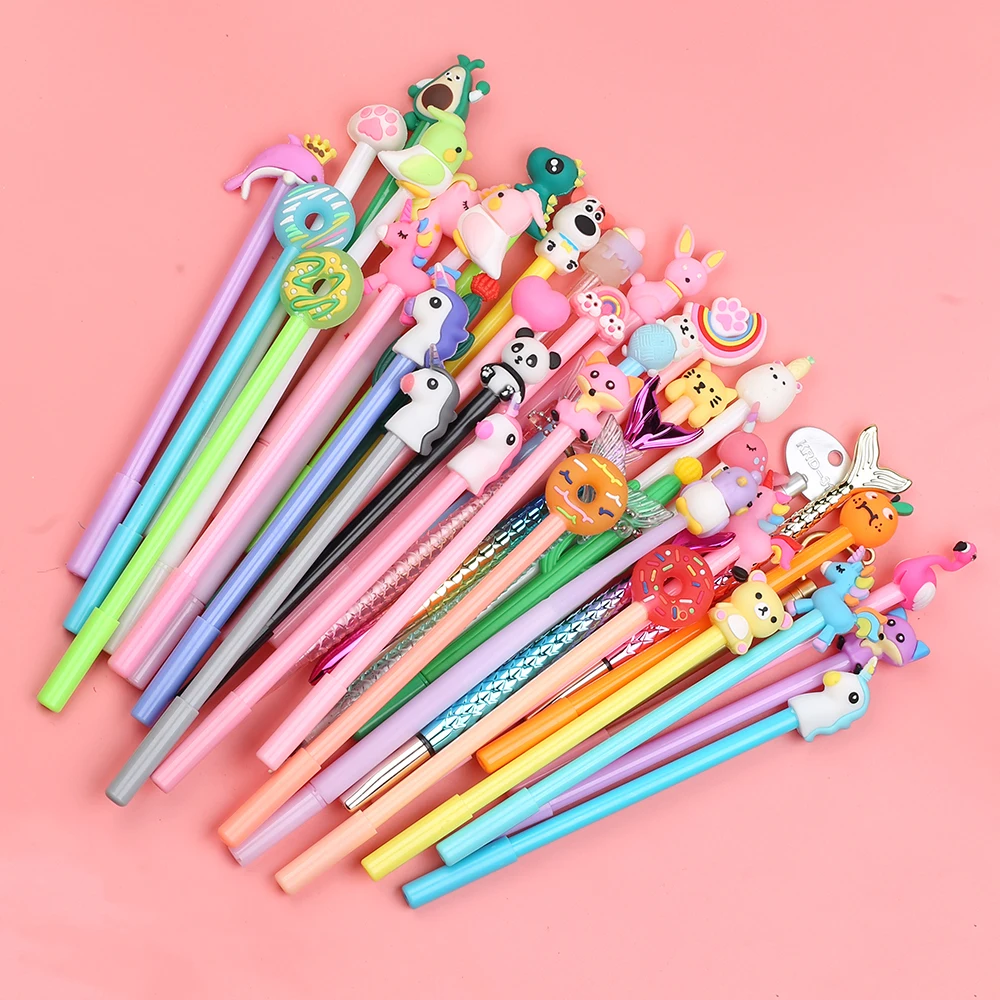 48Pcs Cartoon Funny Cute Cactus Unicorn Gel Pens Rollerball Kawaii Cool Cat Paw Animal School Thing Ballpoint Stationery Stuff new creative kawaii pink unicorn cactus flamingo square stationery storage box manage case pencil pen holder stand student gifts