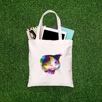 

Angemiel Bag Colorful Cute Smiling Cat Shopping Beach Tote Bag