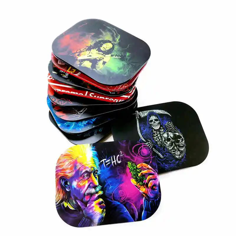 

10pcs 120design Tin Rolling Tray Jar Herbal Tobacco Smoking Accessories Hand smoking Metal Storage Plate Magnetic Cover kit