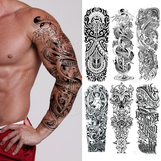 Tatuagem temporária com desenhos feminina/masculina, tatuagem artística  para braço, pernas, tatuagem com adesivo à prova d'água - AliExpress