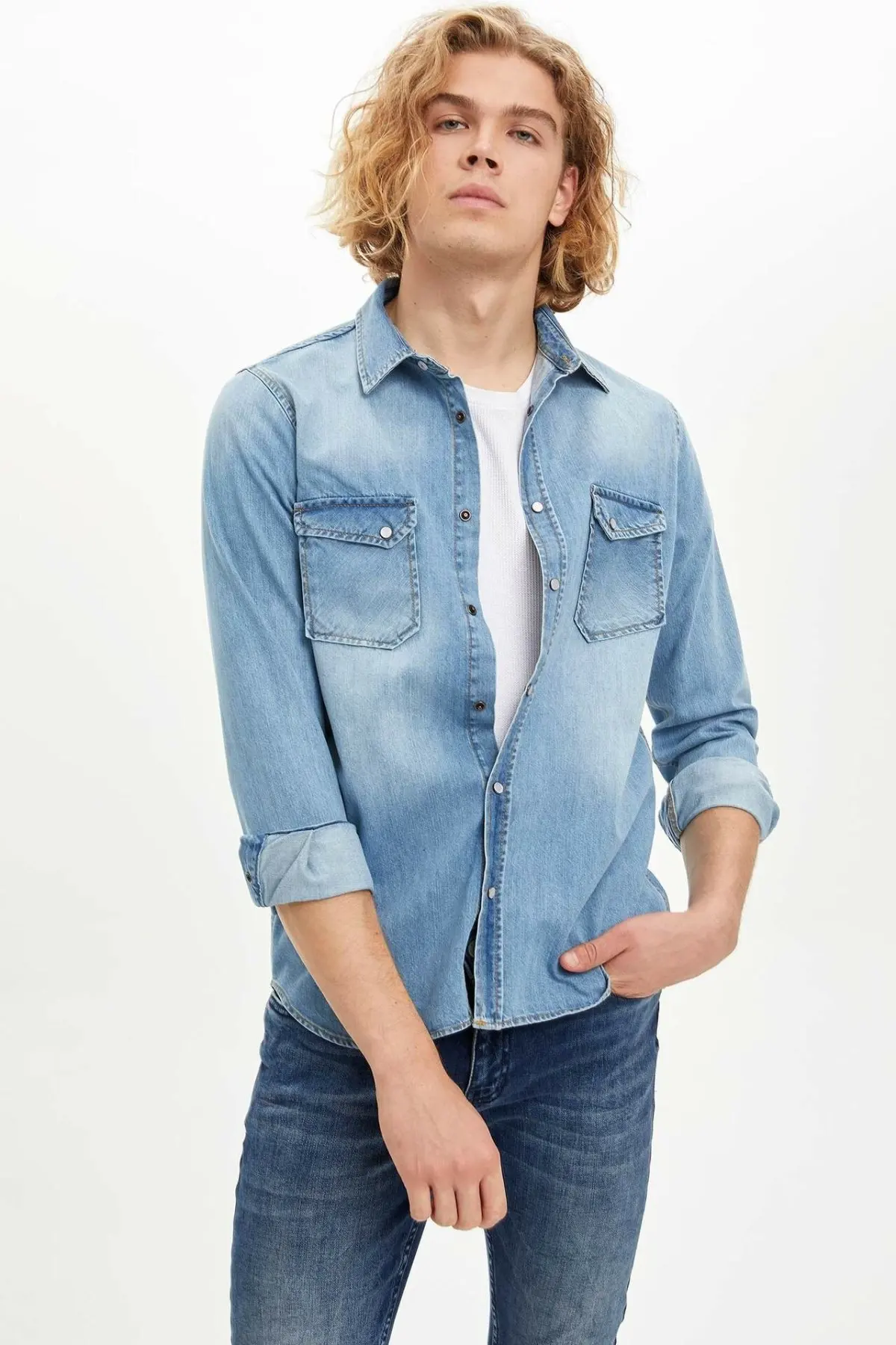 Дефакто Мужская Shirt-M9661AZ19WN с длинным рукавом