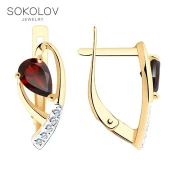 

Drop Earrings with stones SOKOLOV gold with garnet and cubic zirkonia fashion jewelry 585 women's male, long earrings