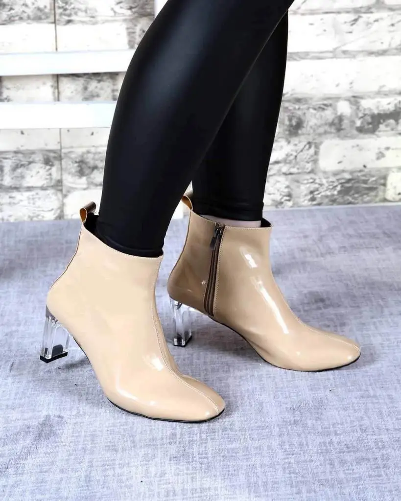

Mosimoso Women's Ankle Height Boot Shadow Ten Patent Leather Sheer Zipper Women Boots