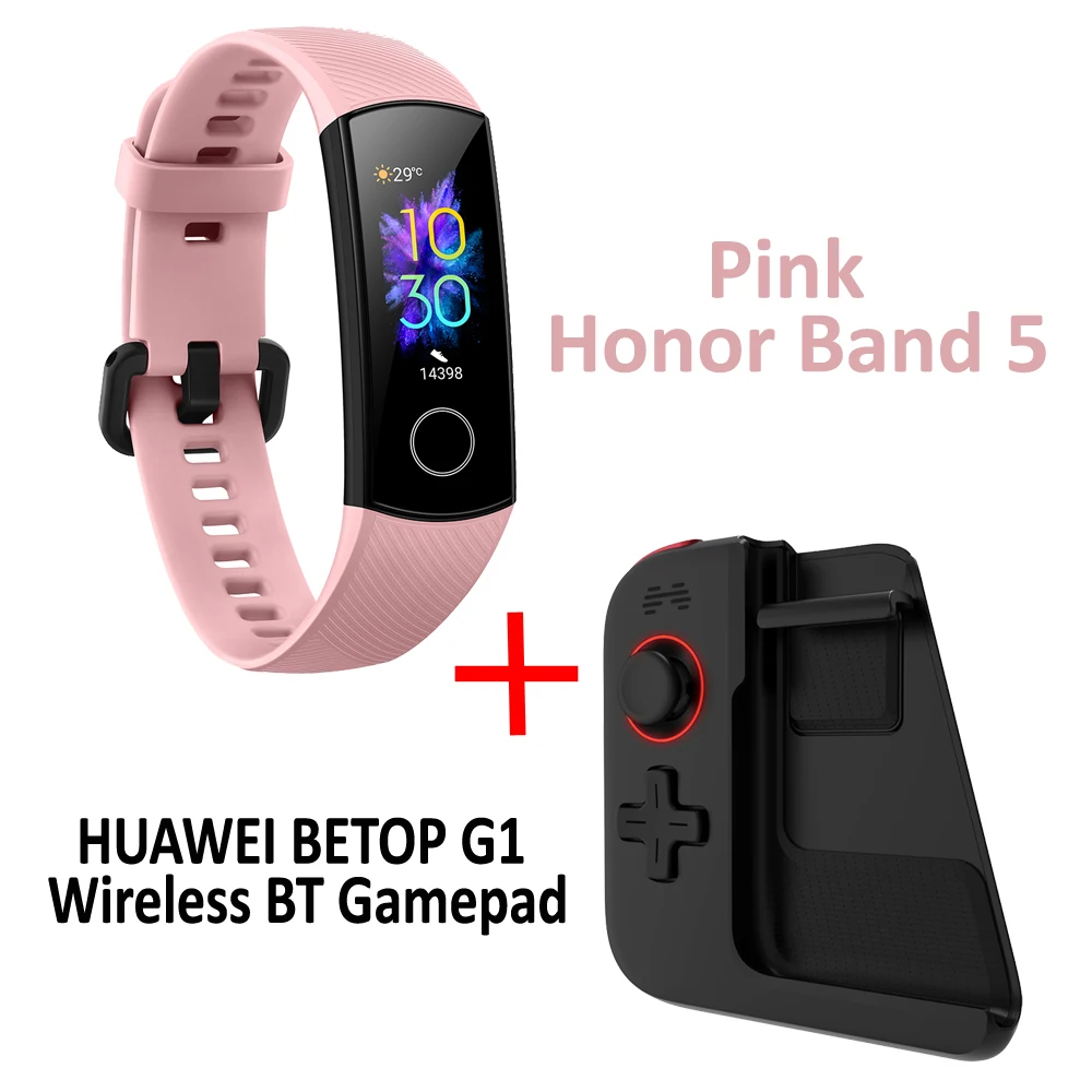 Смарт-браслет huawei Honor Band 5 с беспроводным геймпадом, браслет, шагомер, сенсорный экран, для плавания, пульсометр - Цвет: Pink with Gamepad