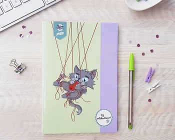 

Pretty stationery in Barcelona. Funny cat notebook, beautiful and exclusive design. White and thin interior notebook.