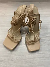 Aneikeh de verano zapatos de mujer Sandalias, de la Pu de moda Cruz-atado tacones de encaje fiesta bombas tamaño 35- 42 albaricoque blanco negro