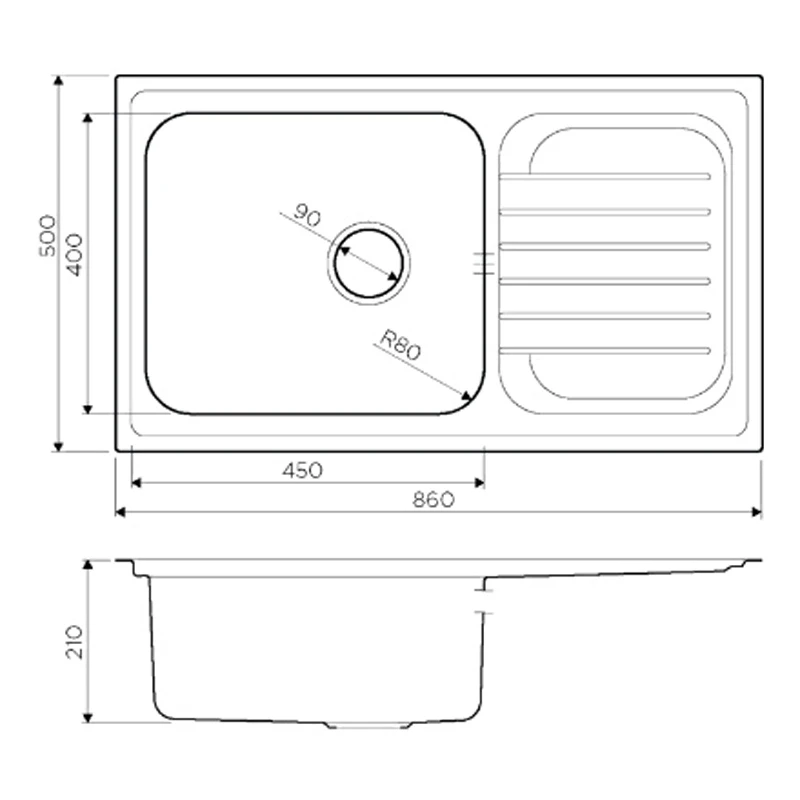 Kitchen sink Omoikiri Haruna 86-IN stainless steel. steel stainless steel)(Drain grooves embedded