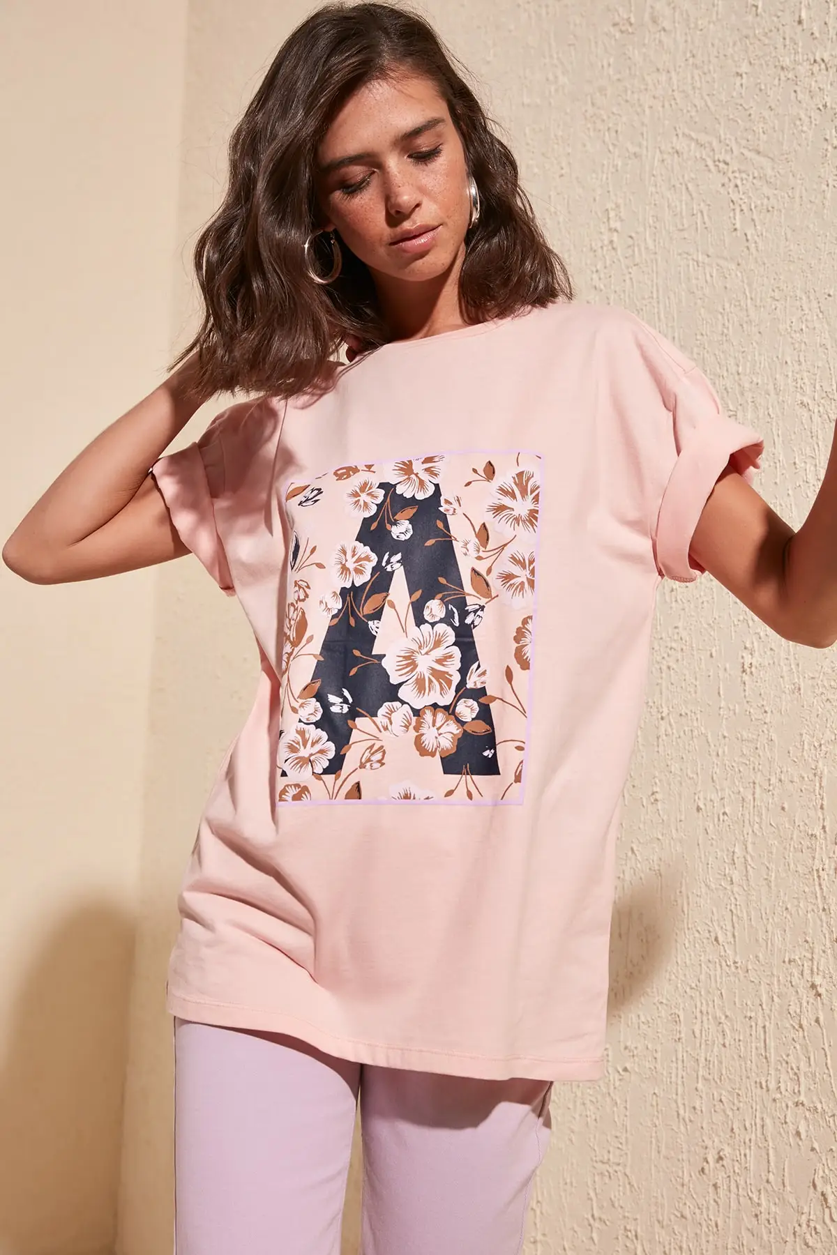 

Trendyol Printed Boyfriend Knitted T-Shirt TWOSS20TS0806