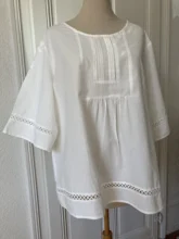 Cotton Blouses Shirt Tops Chemise Half-Sleeve ZANZEA Hollow-Out Women Vintage Plus-Size