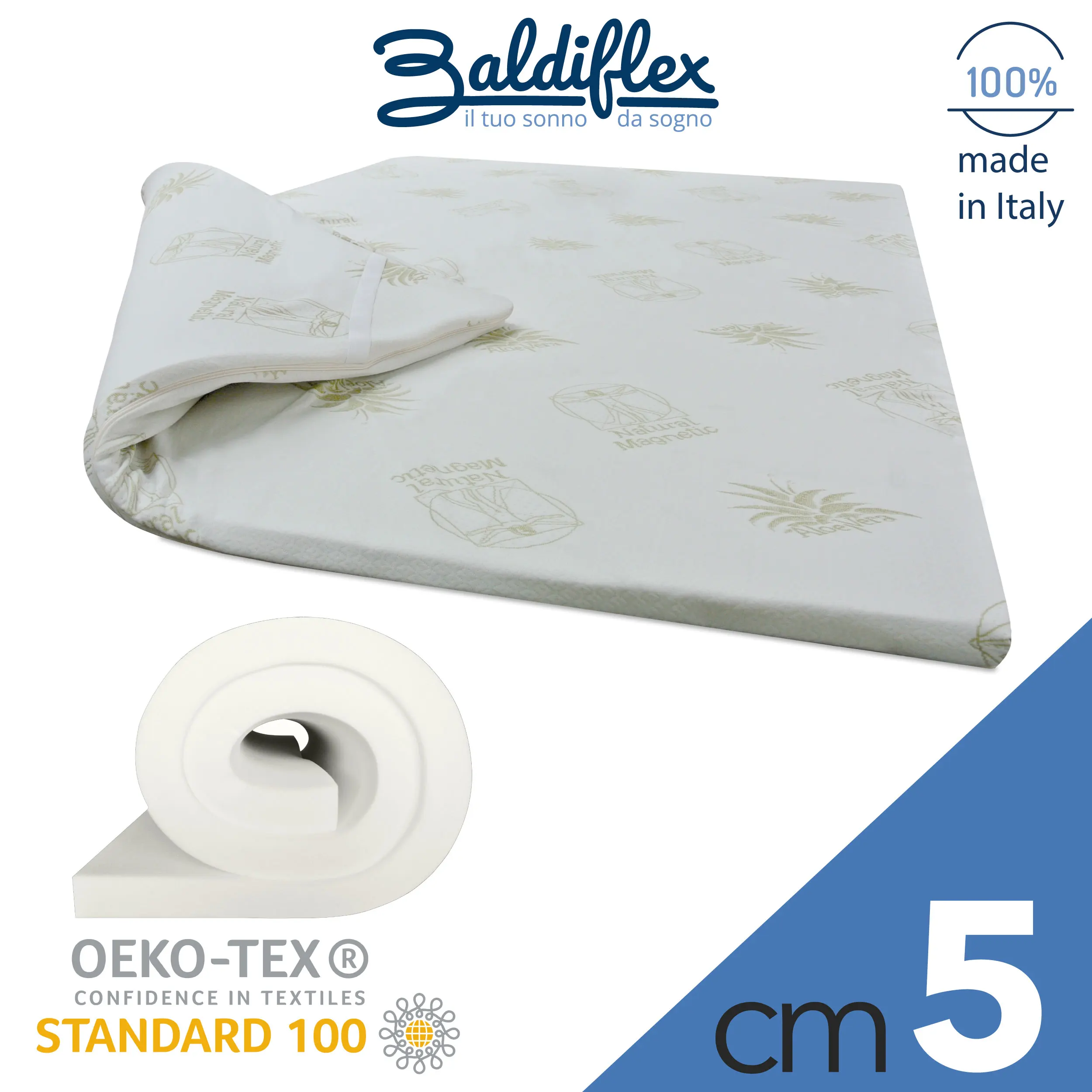 Baldiflex Topper 5cm High in Water Foam Mattress Ergonomic Removable and Breathable Fabric Aloe Vera | Мебель