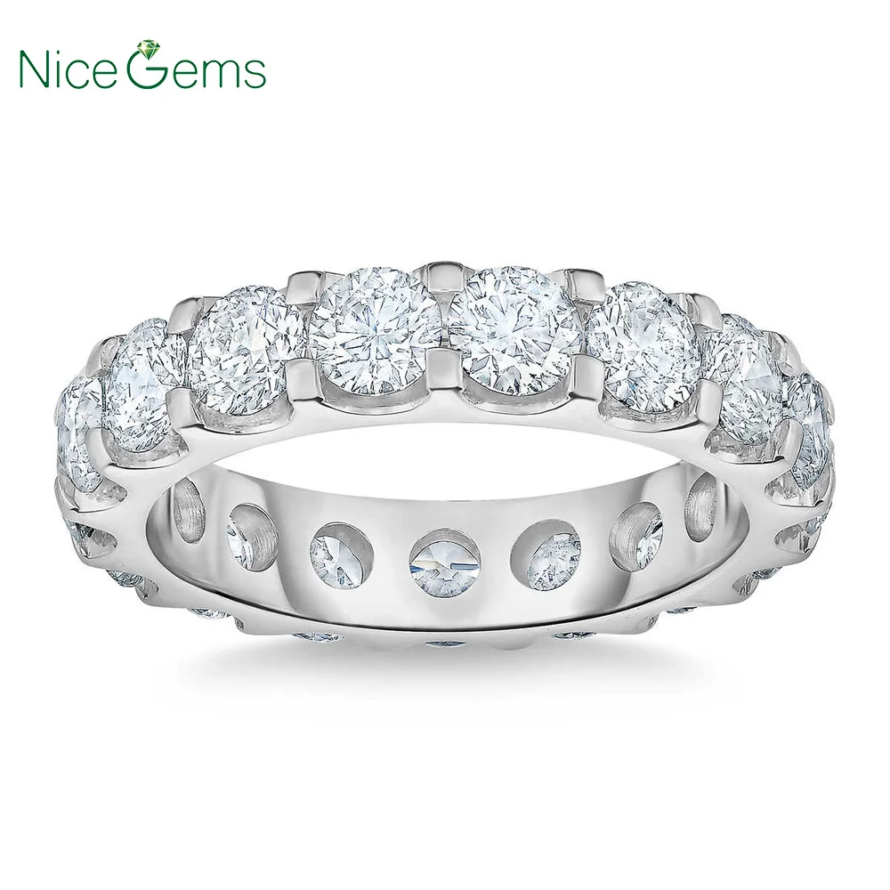 NiceGems, Платиновое кольцо вечности, круглый бриллиант, 4,00 ctw, Муассанит, обручальное кольцо, кольцо вечности, обручальное кольцо VVS1, ясность