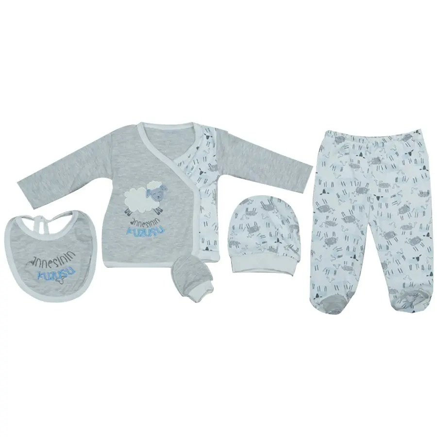 

Mother Mama 'S Boy Gray Embroideried Pattern 5 Piece Hospital Output Set