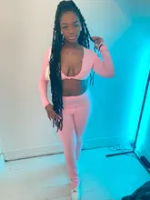 FQLWL Casual de verano 2 dos piezas de mujer rosa traje de manga larga de las mujeres Leggings camisetas conjuntos de chándal de las señoras