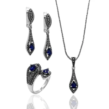 

Sapphire Cubic Zirconia Assyria Model Marcasite Female Silver Jewelry Set