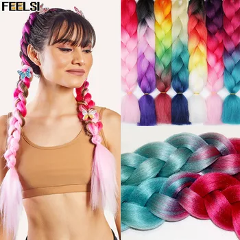 

Synthetic hair Braids Ombre Braiding Hair Extension Box Braids Hair Pink Purple Yellow Golden Colors Crochet braids Kanekalon