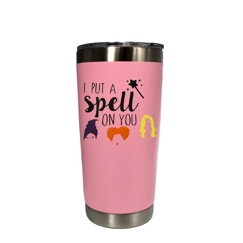 20 oz pink Хэллоуин hous Pocus 30 oz тумблер путешествия автомобиль пивная кружка с двойными стенками Изолированная вакуумная фляжка из нержавеющей стали Термос кофейные кружки - Цвет: 20 oz pink