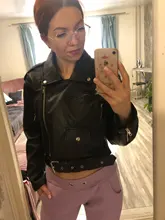 Jacket Short Winter Coat Faux-Leather Mozuleva Black Women Retro PU Turn-Down-Neck Loose