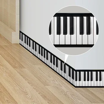 Pegatinas de pared para llaves de Piano, blanco y negro, línea de calcomanías de papel pintado, decoración de música, puerta de cristal, música