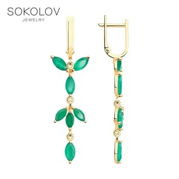 

SOKOLOV drop earrings with stones of gold with agate fashion jewelry 585 women's male, long earrings