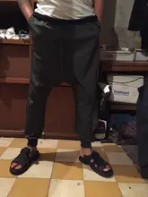 Loose Pants Crotch-Trousers Drawstring Dancing Punk-Style Black Gothic Baggy Mens Hip-Hop-Wear
