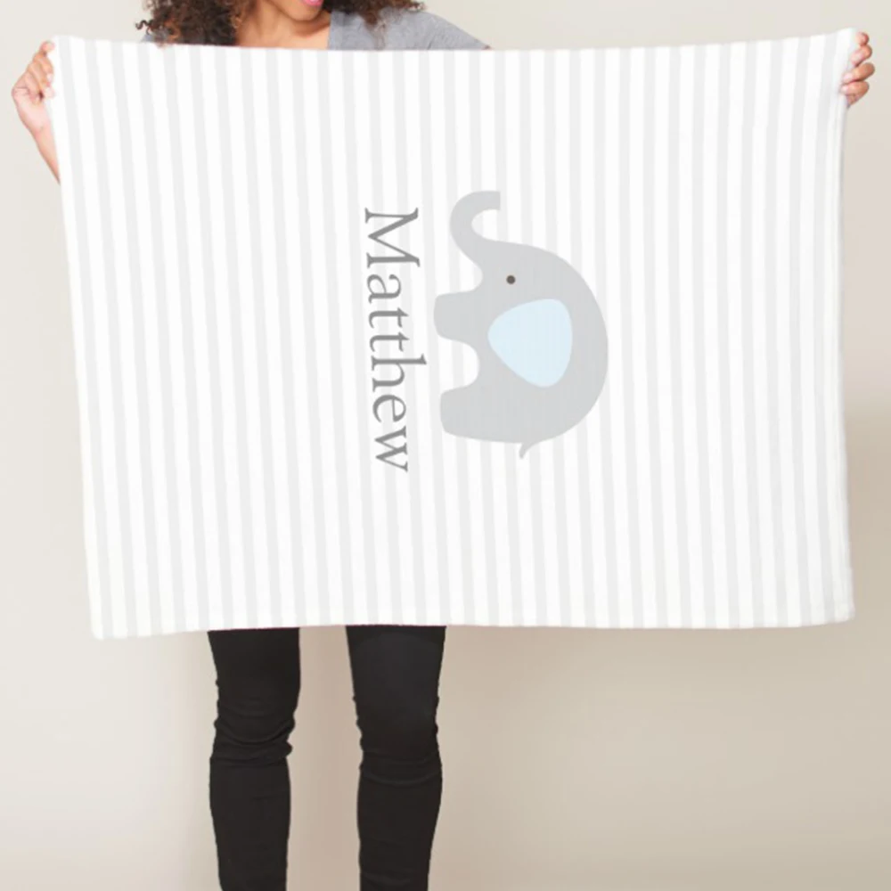 LVYZIHO персонализированное детское одеяло с именем милое Полосатое одеяло со слоном для мальчиков и девочек-30x40 дюймов-Флисовое одеяло
