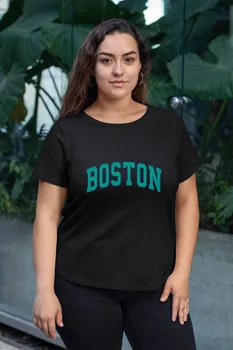 

Angemiel Wear Blue Color Boston Black Women Cotton Large Size T-Shirt
