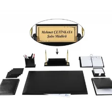 YERSU офисная деловая черная кожаная настольная накладка набор аксессуаров и деревянная табличка полный набор гравировка на именную табличку