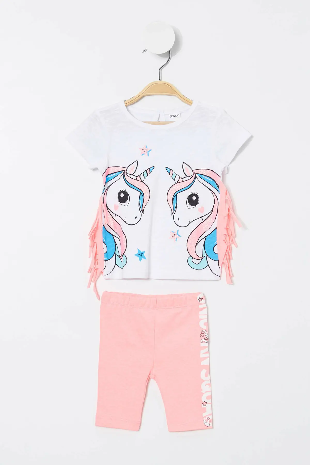 

DeFacto BabyGirl Summer Cute Cartoon Image T-Shirt Set Girls White Short-sleeve Top Tees Long Pants-L2948A219SM