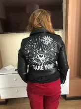 Jacket Punk Biker-Coat Rivets Leather Short Letters-Print Motorcycle Women Outwear Ailegogo