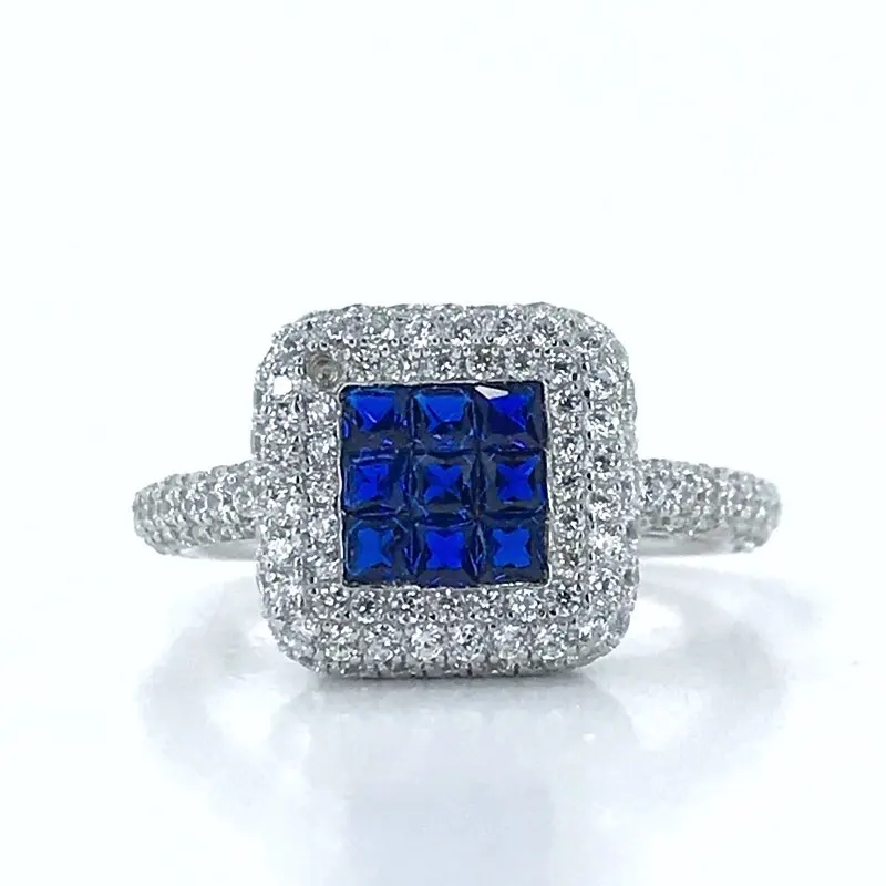 Italian Craftsmanship Top Quality Baget Sapphire Square Silver Ring