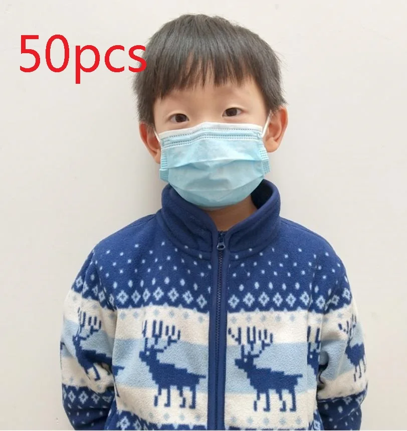 

50Pcs Kids 3 layer Disposable Masks Elastic Mouth Face Masks Breathable Blue/Green Soft Breathable Masks Fast Shipping EarLoop