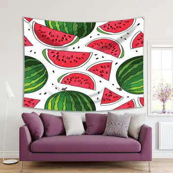

Tapestry Pattern of Watermelon and Seeds Summer Fruit Green Red White Artwork Printed