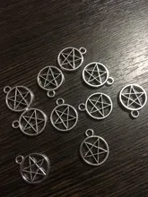 15 Uds. De abalorios de pentagrama de estrella, 17x14mm, colgantes plateados de Color plata antigua, fabricación artesanal, búsqueda de joyería tibetana