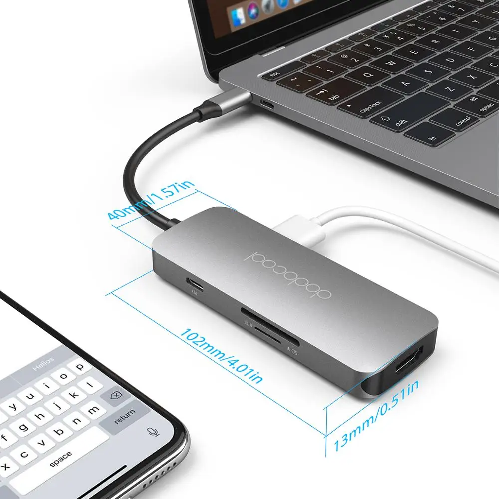 Dodocool 7 в 1 USB C концентратор с Тип Мощность доставки 4 К видео HDMI для MacBook Pro samsung Galaxy S9
