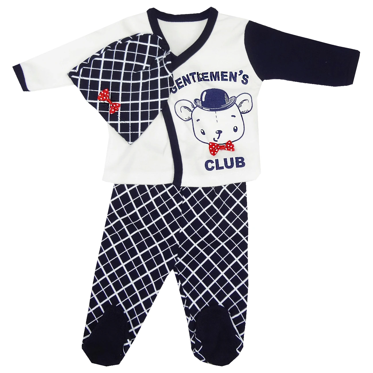 

Newborn Baby Boy Clothes 3 pieces Set for 0-3 Mounths Toddlers T-shirt Pant and Hat %100 Cotton Soft and Warm Material