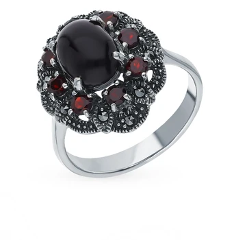 

Silver ring with marcasites, Onyx and Garnet sunlight sample 925 test