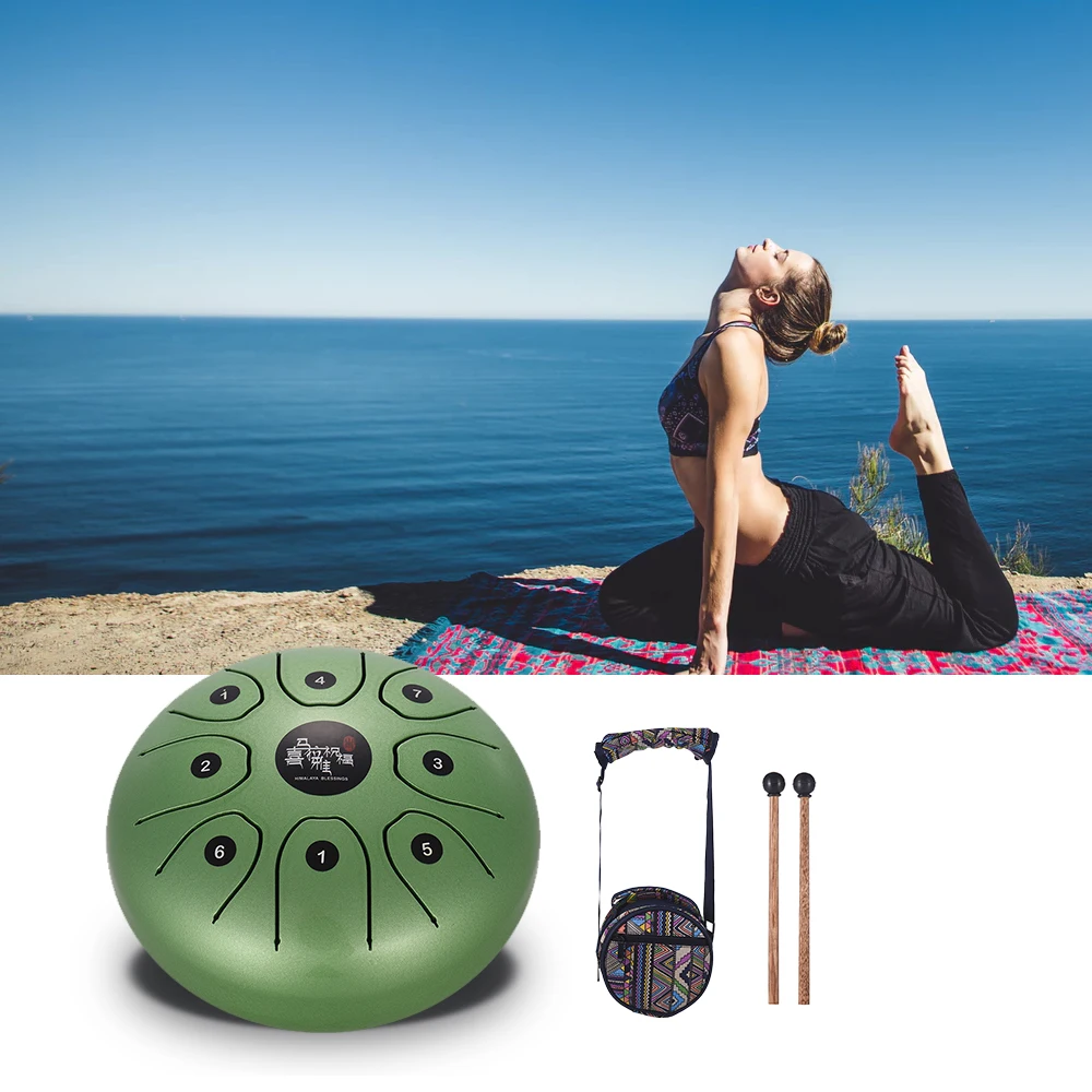 US IN STOCK 5.5 Inch C Key Tongue Drum Mini 8-Tone Steel Hand Pan Drum Percussion Instrument with Mallets Carry Bag