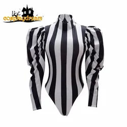 Miss Beetlejuice Costume Sexy dress Black and White Stripes Jumpsuit bodysuit Beetlejuice cosplay costume