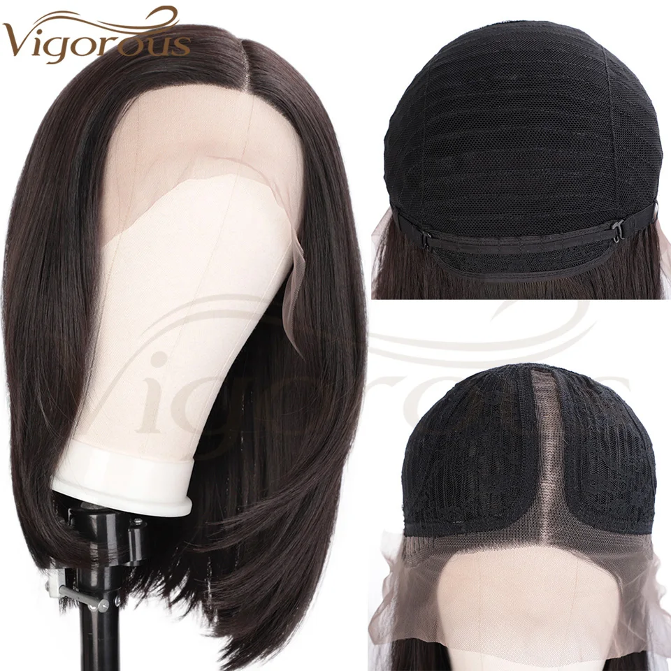 

Vigorous Straight Short Black Wig Synthetic Lace Front Wig for White Black Women Heat Resistant Fiber Hair Party Lace wig