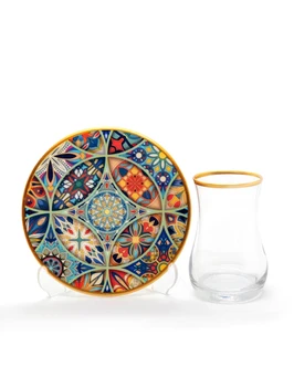 

Turkish Tea Set Mandala 12 Pieces -glass - porcelain saucer