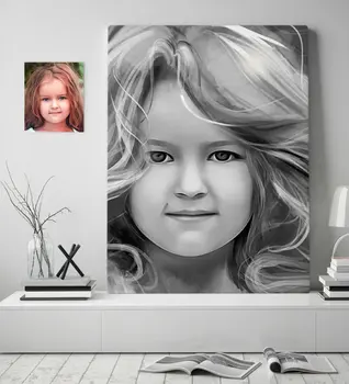 

Personalized Female Child Charcoal Artistic Portrait Design Canvas Table 70x100cm-3