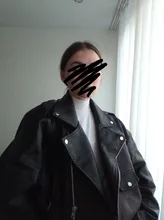 Jacket Short Winter Coat Faux-Leather Mozuleva Black Women Retro PU Turn-Down-Neck Loose