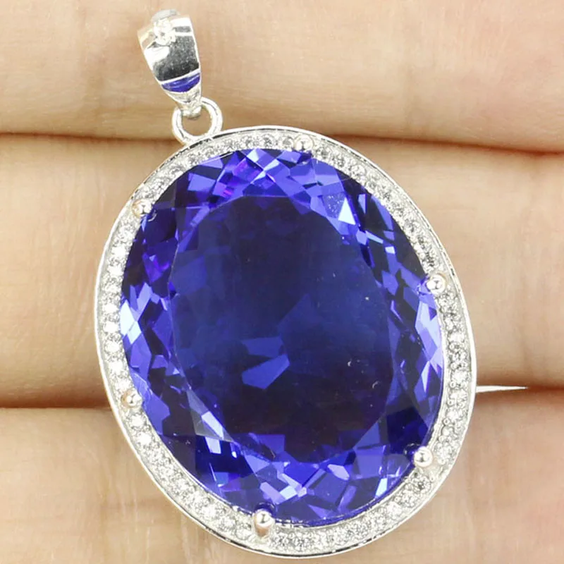 

32x22 мм узкий драгоценный камень с тонкой огранкой Jazaz, 8 г, фиолетовый танзанит, искусственный фианит, знакомство, подвеска из серебра