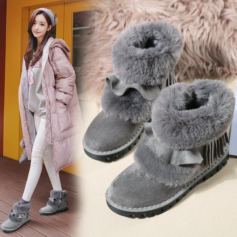 

ugged women's shoes Leather snow boots furry wild Korean fashion boots thick warm non-slip DR. Martin thick-soled cotton shoes