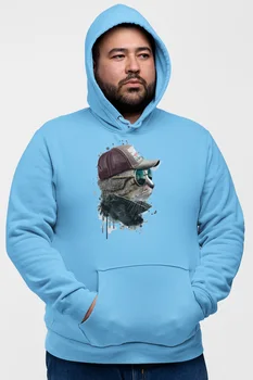 

Angemiel Wear Streetstyle Bespectacled Cat Blue Men 'S Hooded Sweatshirt