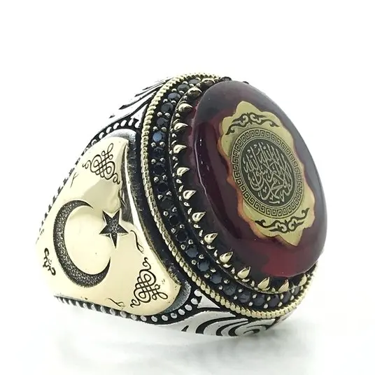 Amber and Onyx Stone Special Design Silver Men 'S Ring | Украшения и аксессуары