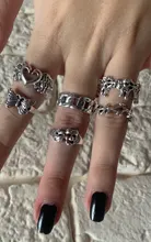Sindlan-anillo gótico de plata para mujer, Set de 6 uds. De Anillos con diseño de corazón Punk, mariposa, Cupido, joyería femenina