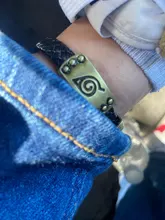 HEYu-pulsera trenzada de cuero con personaje de dibujos animados, brazalete de aleación, joyería para disfraz