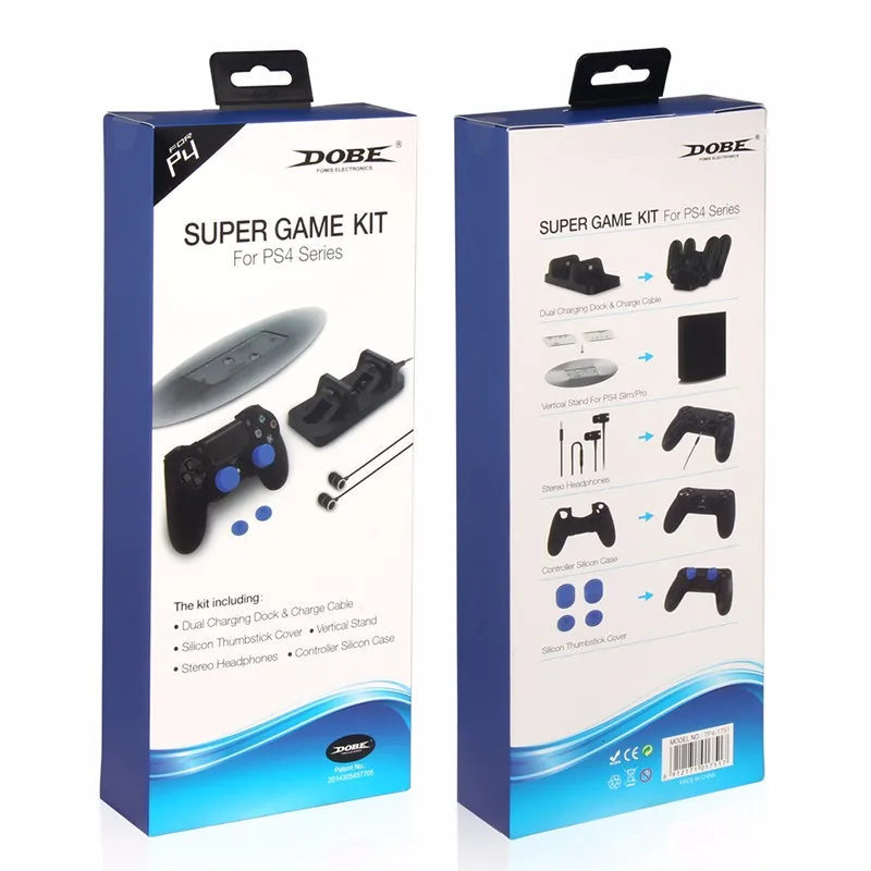 

For PS4 Silicone Super Kit Game 5 in 1 Base Accessoires And Stereo Game Headphone Dual Controller Charging Stand Station Dock
