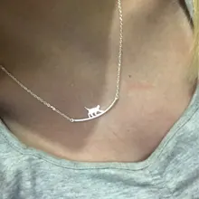Collares de cadena de clavícula para gato, joyería de plata de ley 925 curvada con personalidad Simple, Animal bonito, para caminar, nueva moda, N090